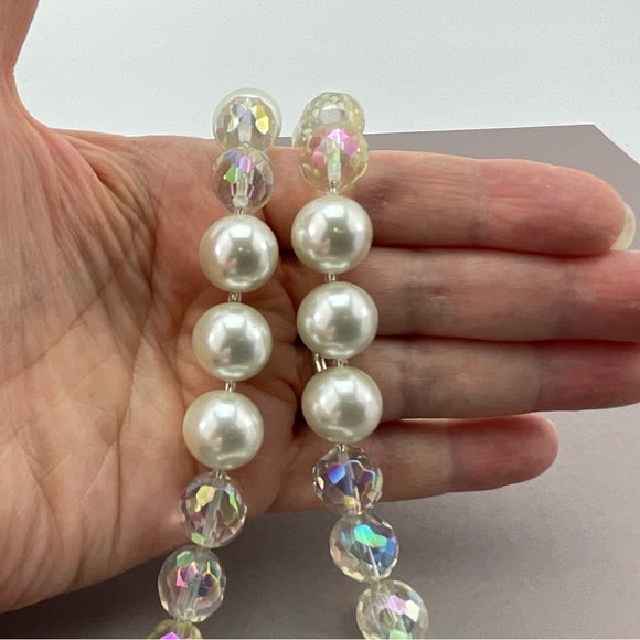 Swarovski White Crystal Pearl & Vtg Aurora Borealis Crystal Necklace & Earrings - Picture 11 of 15